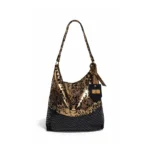 Cartera Santa Barbara - Dorado/Negro con tramado de Flores