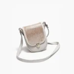 Bandolera Romina - Blanco con efecto croco plata