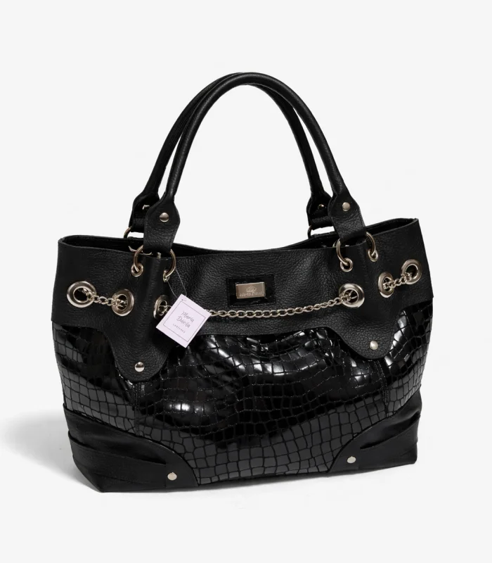 bolso-cartera-rebecca-negro-con-croco-charolado Bolso Cartera Rebecca - Negro Con Croco Charolado - Image 1