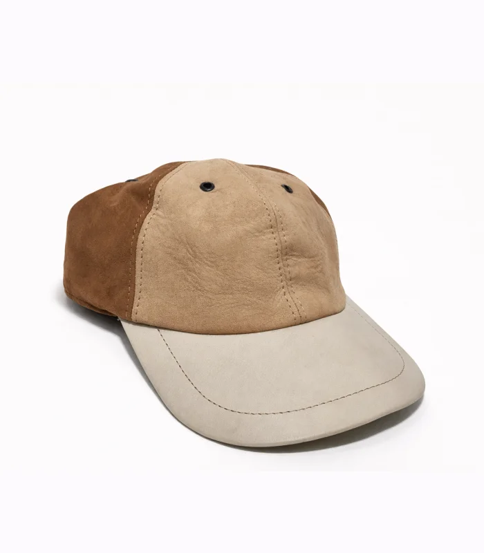 gorra-de-cuero-marron-y-camel-con-beige Gorra de cuero - marrón y camel con beige - Image 1