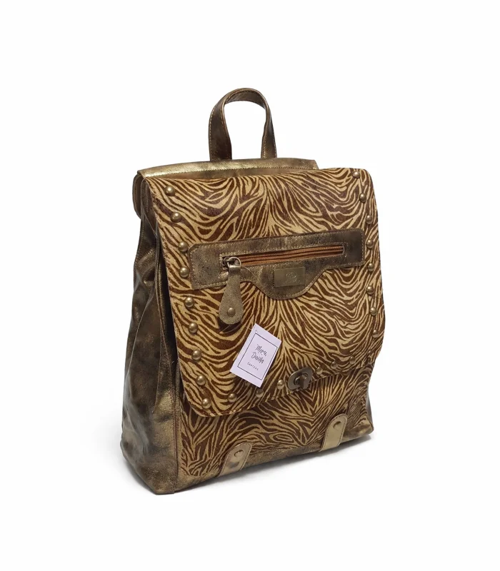 mochila-cartera-cristal-dorado-cuero-con-pelo Mochila Cartera Cristal - Dorado/Cuero con Pelo - Image 1