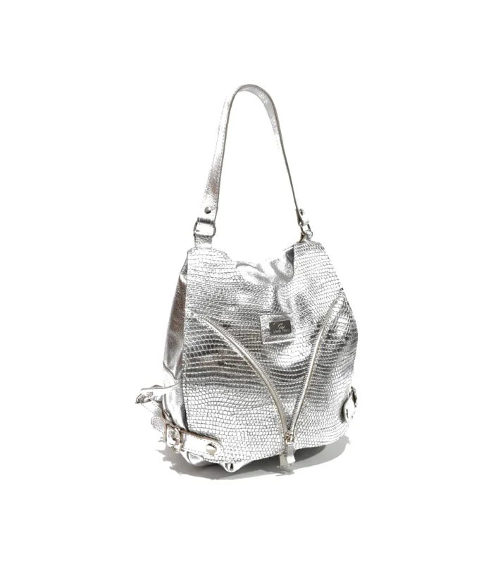 mochila-cartera-ivonne-plata-tapa-reptil Mochila Cartera Ivonne - Plata/ Tapa Reptil - Image 1