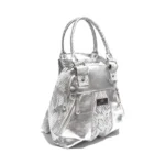 Mochila Cartera Jacinta - Plata Con Blanco Textura Reptil