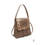 Mochila Cartera Vera - Beige/Tapa Reptil con Rosa Oro