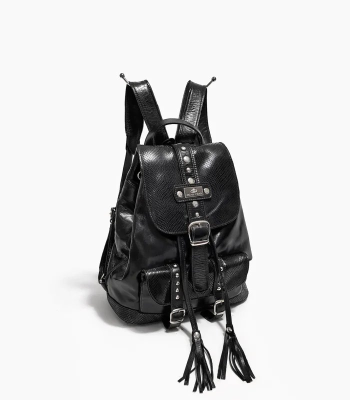 mochila-lara-negro-charol-con-reptil Mochila Lara - Negro charol con reptil - Image 1