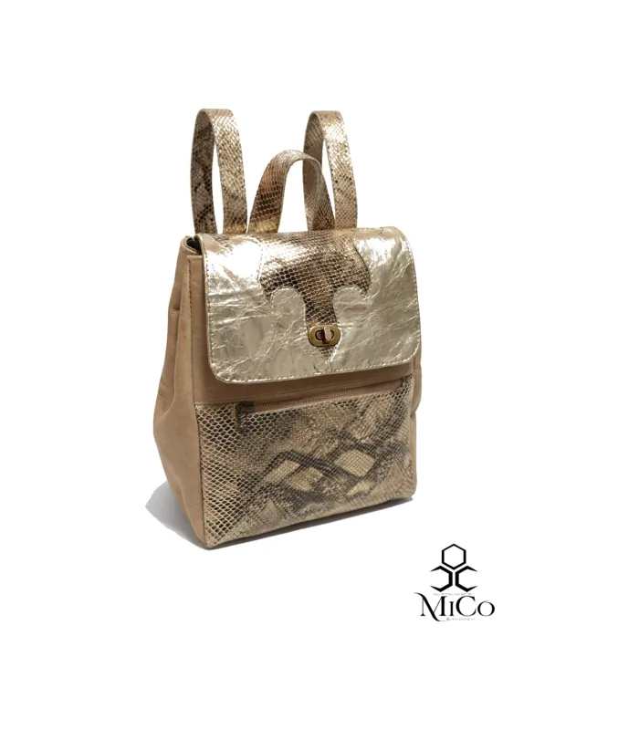 mochila-rocio-beige-con-dorado-reptil Mochila Rocio - Beige con Dorado Reptil - Image 1