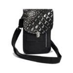 Portacelular Cinthia - Negro con croco en plata